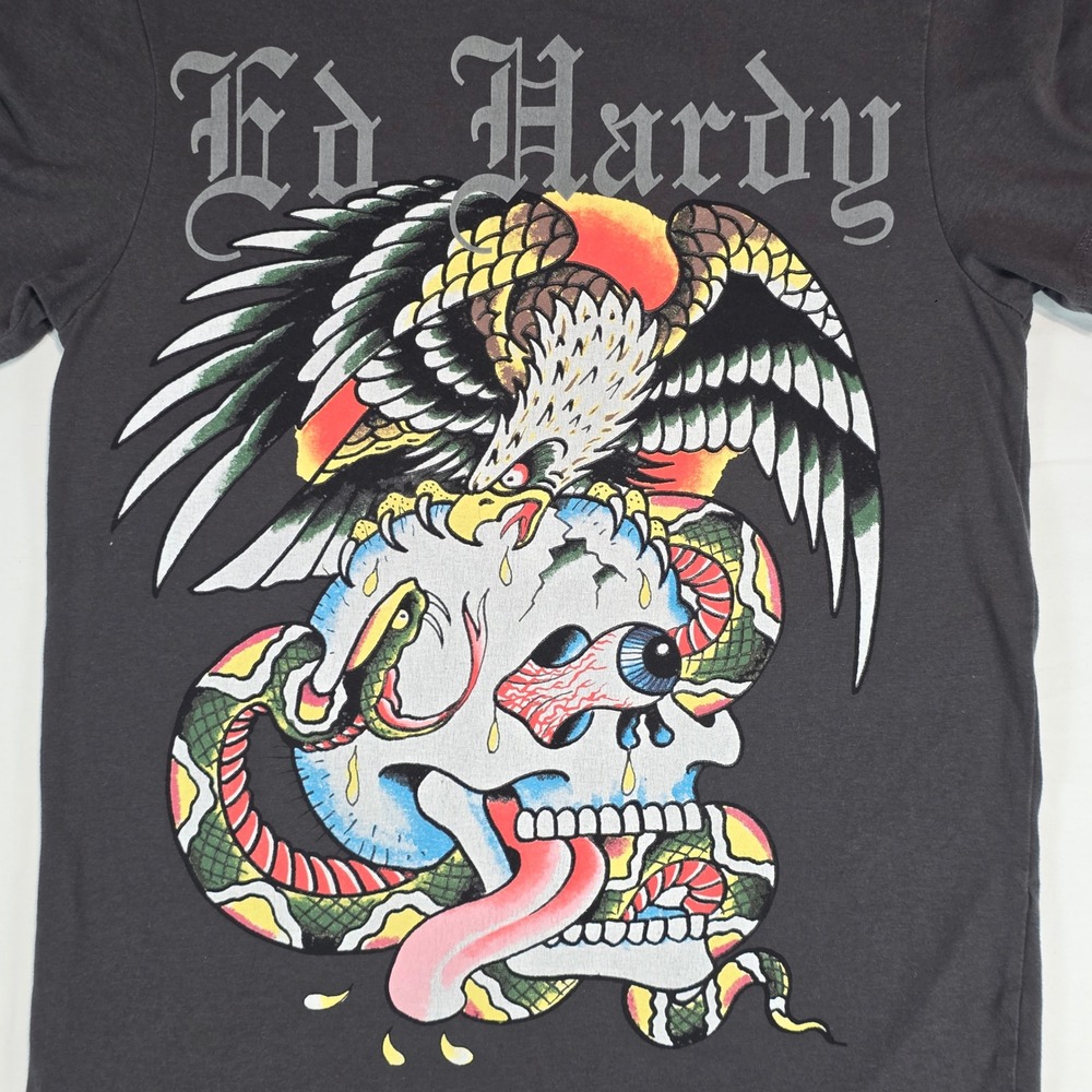 Ed Hardy Mens Skull Eagle Snake Graphic T-Shirt Black‎ Y2K EHMD1100-73 Size M - Picture 3 of 13